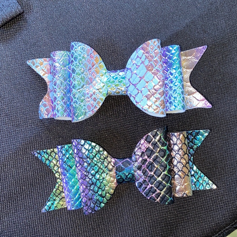 Two Colorful Mermaid Scale Hair Bows